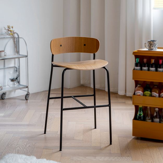 Taburete de mostrador negro industrial barra de madera de hierro taburete Bristol con espalda baja 1 pieza
