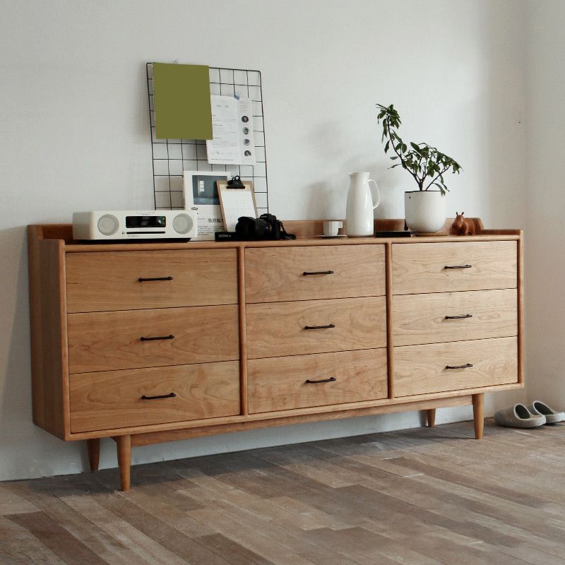Modern Chest Rectangle Solid Wood 9 - Drawer Straight Legs Accent Chest