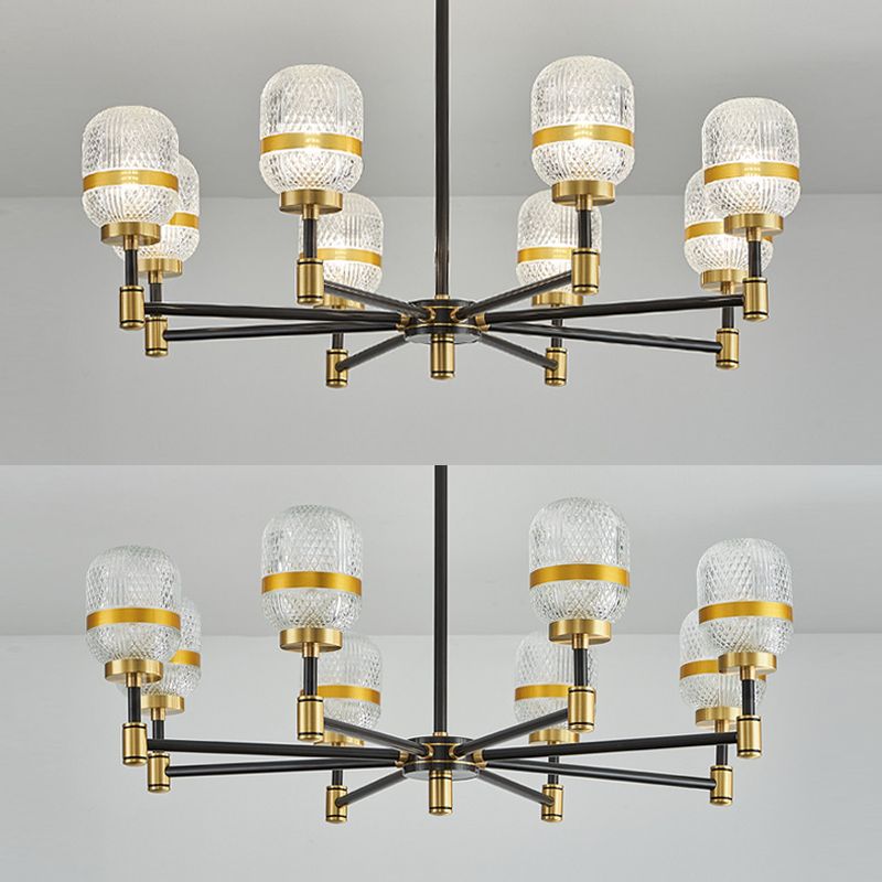 Barrel Chandelier Light Fixture Vintage Ribbed Glass Pendant Lighting for Restaurant