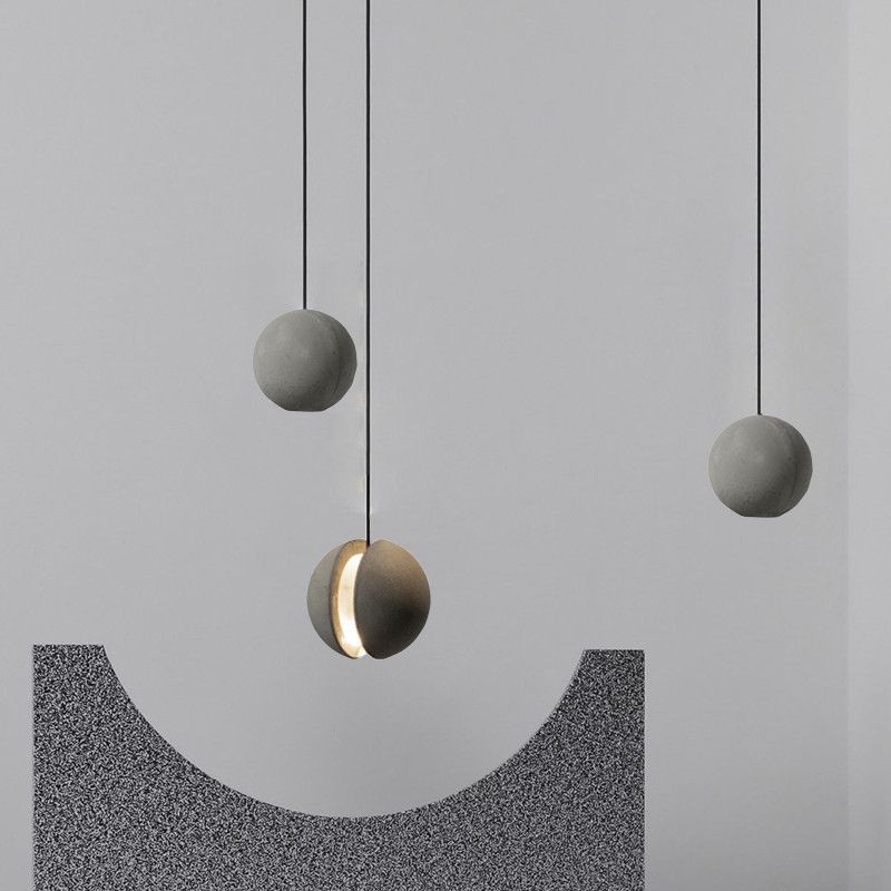 Modern Artistic LED Pendant Light Cement Globe Hanging Lamp with Acrylic Shade