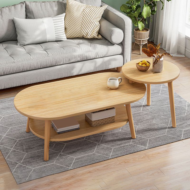 Wood Free-Form Coffee Table Modern 4 Legs Coffee Table with Storage