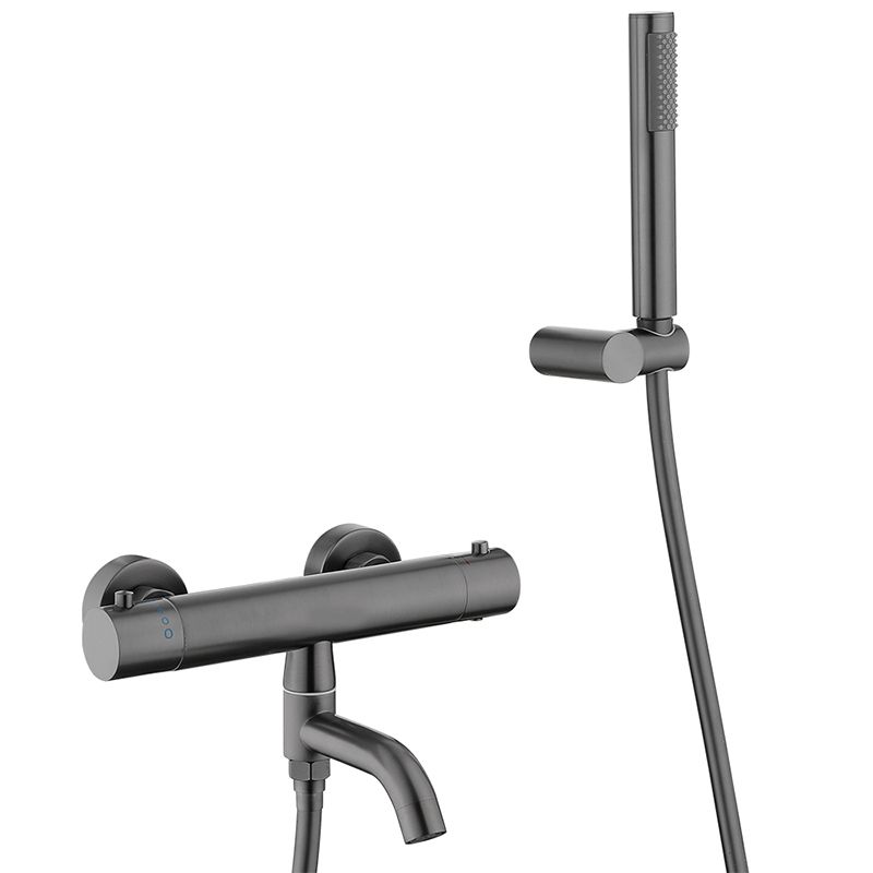 Handshower Tub Filler Black Brass Double Knob Handle Swivel Wall Mount Tub Filler