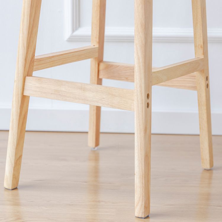 Taburete de bar sin brazos de madera de roble, taburete de bar interior moderno con respaldo y reposapiés