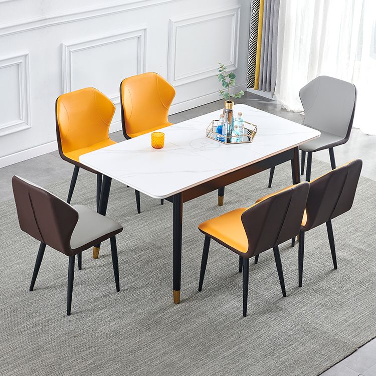 Contemporary Rectangle Dining Room Table White Sintered Stone Table with 4 Legs