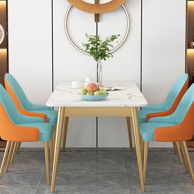 Modern Rectangle Dining Table Sintered Stone Top 4 Iron Legs Dining Room Table