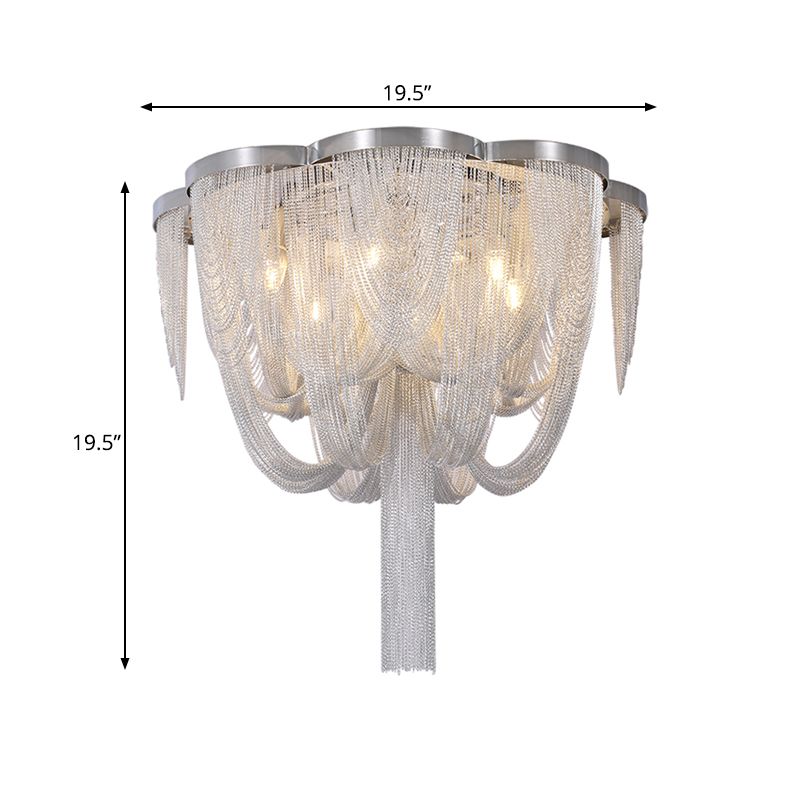 Fringe Chain Flush Mount Modernist Aluminum 4 Lights Chrome Ceiling Lamp for Parlor