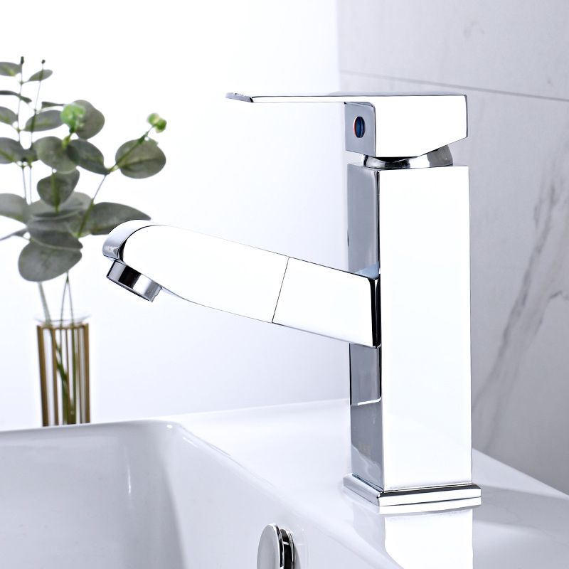 Modern Pull Out Centerset Faucet Single Handle Bathroom Vessel Faucet