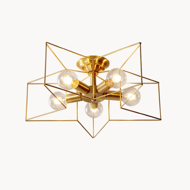 Industrial Star Ceiling Flush Mount Metal Semi Flush Mount Ceiling Fixture for Living Room and Bedroom