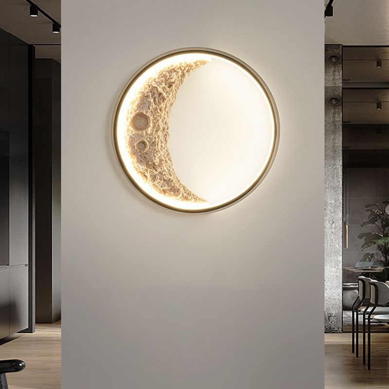 Modern Metal Wall Sconce Circle Shape Wall Light with Resin Shade for Bedroom