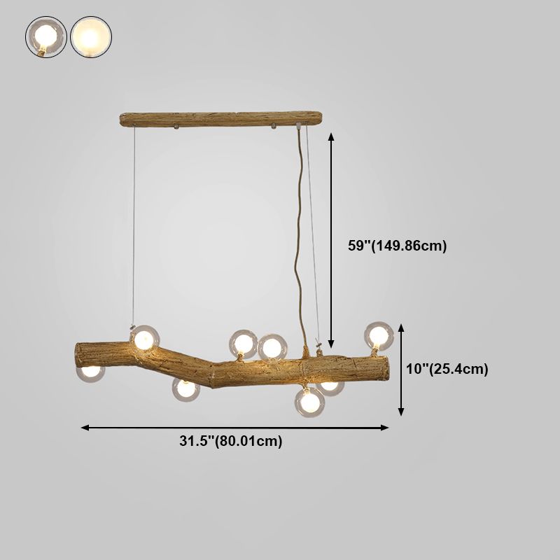 Modern Resin Island Chandelier Stump 1-Light Restaurant Suspension Lamp with Glass Shade
