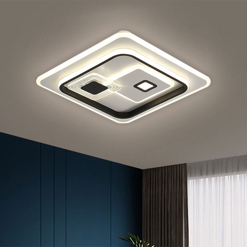 LED Parlor Flush Mount Lamp Minimalism Black Ceiling Flush with Rectangle Metal Shade in Warm/White Light, 16.5"/20.5"/35.5" W