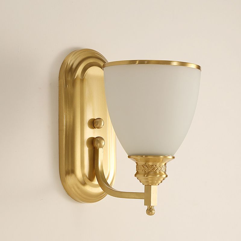 Single-Bulb Wall Light Fixture Vintage Bell Opal Frost Glass Wall Mounted Lamp in Gold