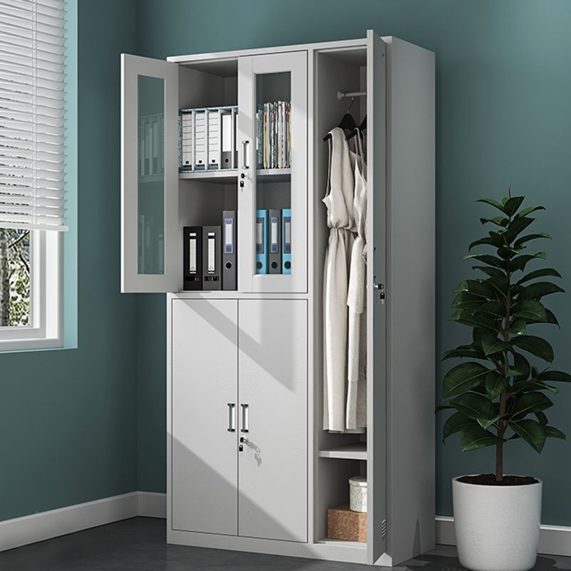 White Steel Storage Cabinet Contemporary Hinged Wardrobe Cabinet