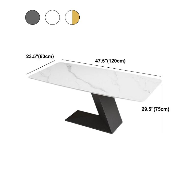 Stone Top Rectangle Dinner Table Modern Iron Pedestal Casual Dining Table