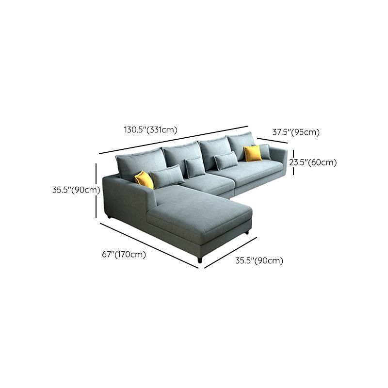 Blue Fabric Sectional with Pillows Modern Style L-shape Sectional