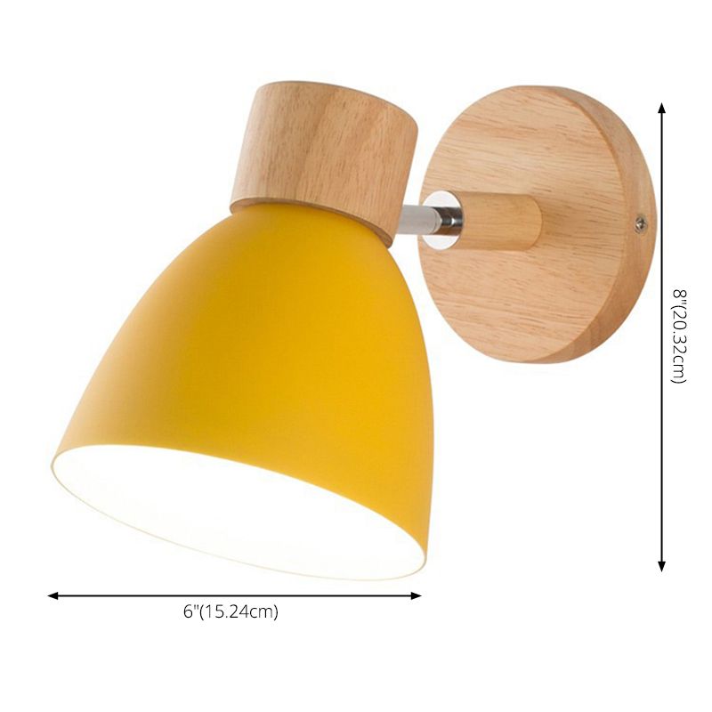 Noordse macaroon-stijl houten wand sconce multi-kleuren optionele klokschaduw wandlamp met verstelbare arm