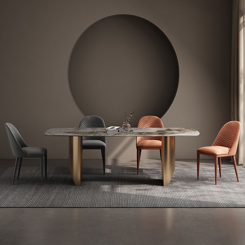 Contemporary Dining Set 1/2/5/7 Pieces Glossy White Stone Dining Table Set