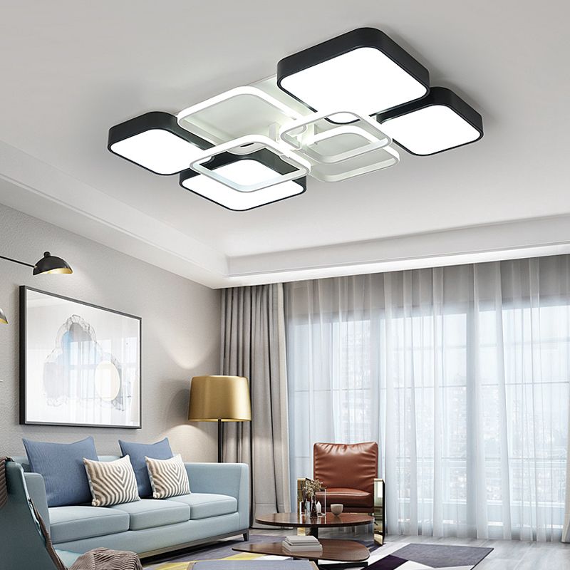 Black Finish Squared Design Flush Mount Lighting Minimalism 16"/19.5" W LED Aluminum and Acrylic Ceiling Lighting
