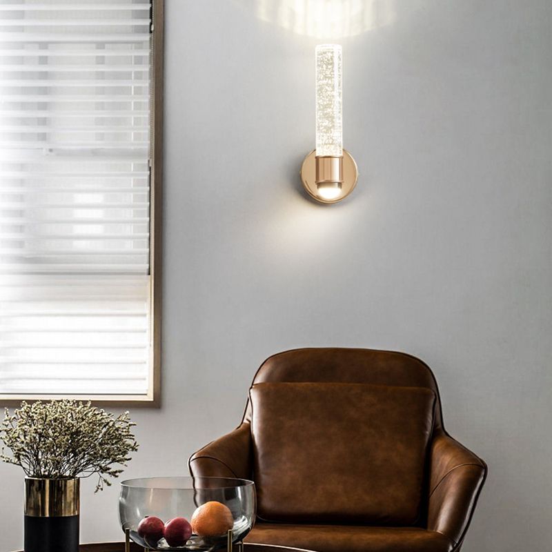 Modern Metal Wall Sconce Cylinder Shape Wall Light with Crystal Shade for Dining Room