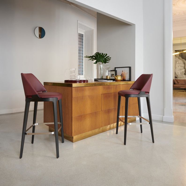 Scandinavian Faux Leather Bar Stools Solid Wood Stool with Footrest