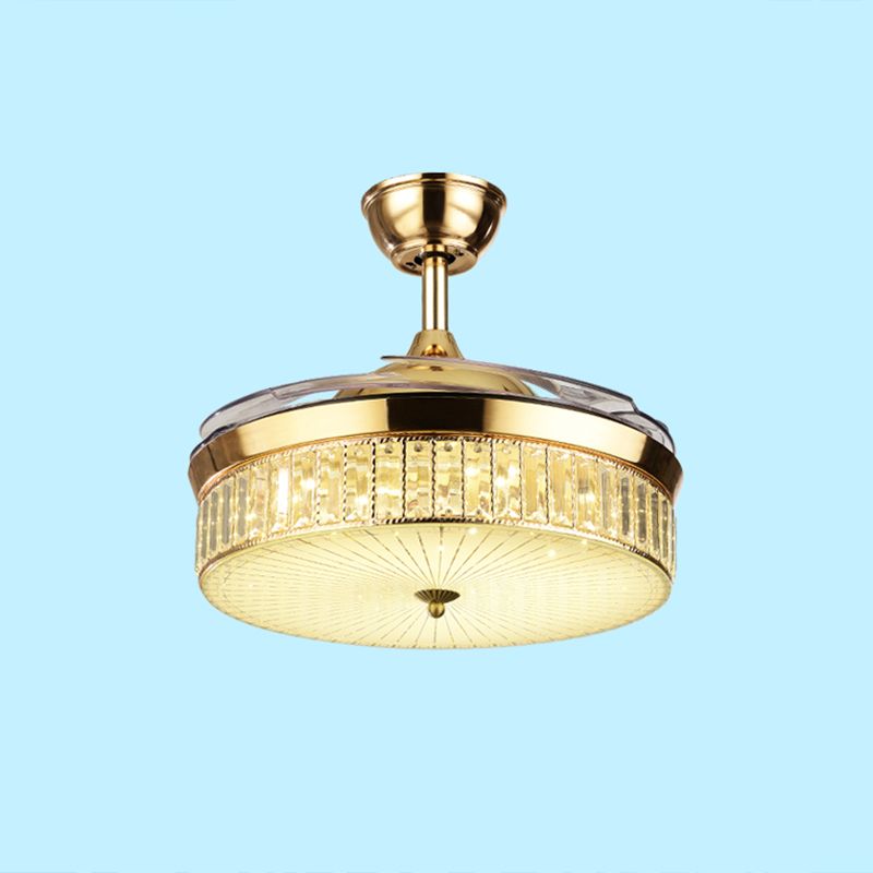 Minimalistische runde Anhängerlüfterbeleuchtung Kristall Wohnzimmer LED SEMI-Flush Deckenleuchte mit Fernbedienung