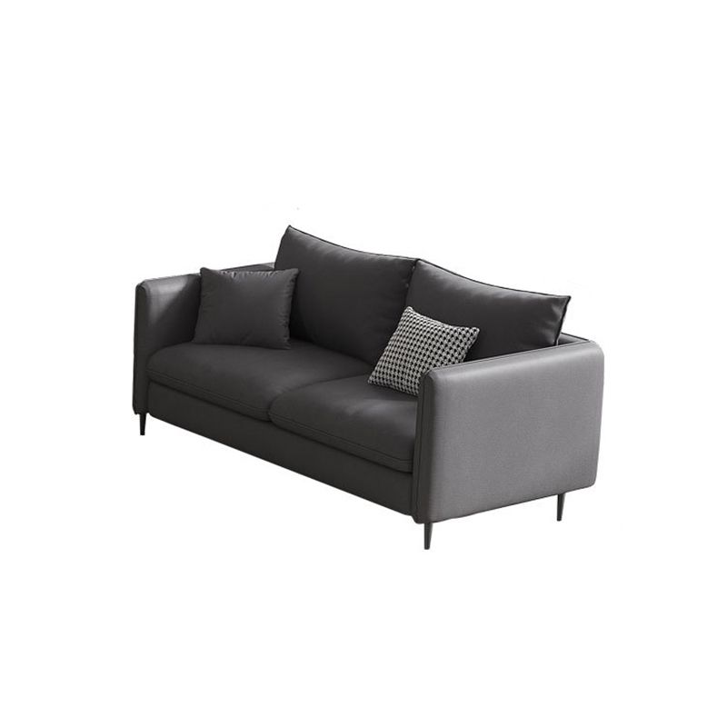 Grey Faux Leather Contemporary Square Arm Standard Sofa for Living Room, Apartment