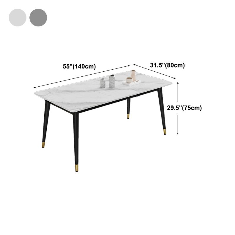 Black 4-foot Metal Dining Table Modern Stone Top Rectangle Dinette Table