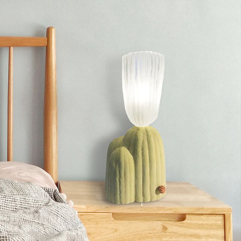 Lampada da comodino Cactus bianco/verde Lampada da lettura a LED in vetro trasparente nordico con base in resina