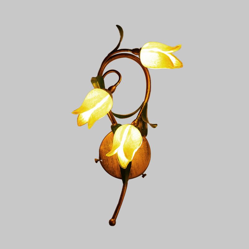 Blossom Bedroom Sconce Traditional-Style Yellow Glass 3 Lights Brass Wall Lighting Fixture