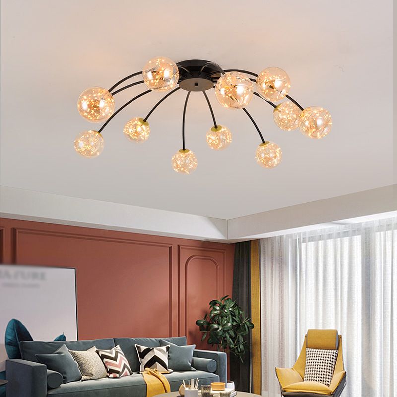 Lámpara de techo redondo de vidrio lámpara de montaje semi rasciquete led simple