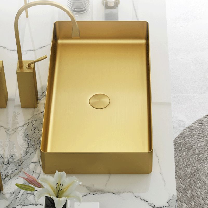 Modern Bathroom Sink Rectangular Metal Vessel Bathroom Sink with Pop-Up Drain