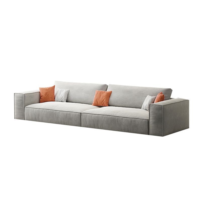 Simple Light-grey Sofa/Sectional with Faux Leather and Pillowed Back Cushions