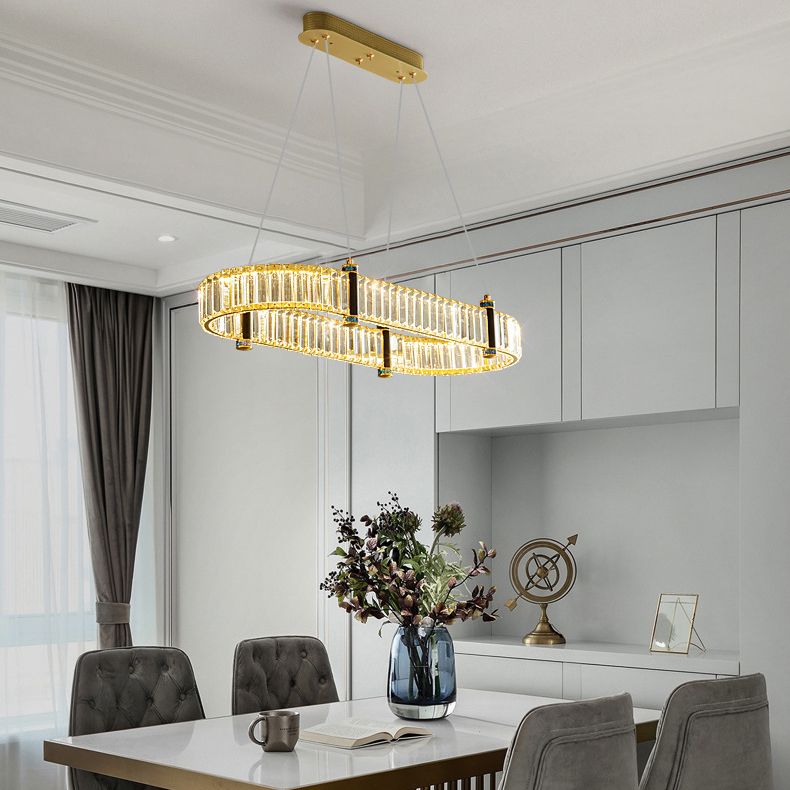 Contemporary Island Light Fixtures Oval Hanging Lamp with Crystal for Dining Room