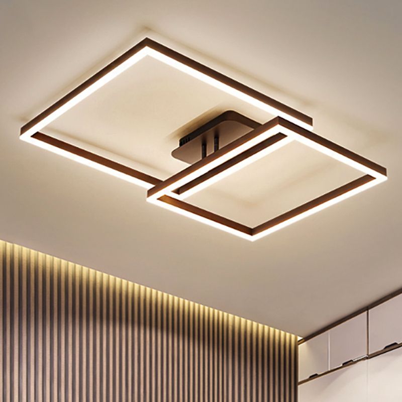 Modern Rectangular Acrylic Semi Flush Light LED 1/2/3 Lights Brown Ceiling Mounted Fixture in Warm/White/Natural Light, 16"/23"/29" Wide
