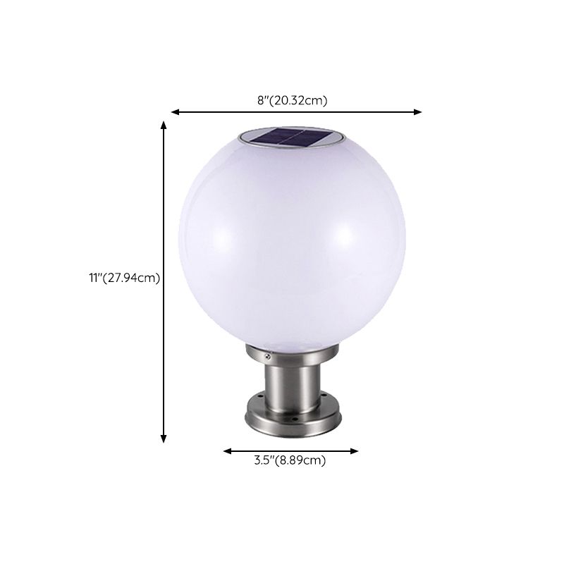 Globe Solar Pillar Lamp Contemporary Metal Outdoor Waterproof Light
