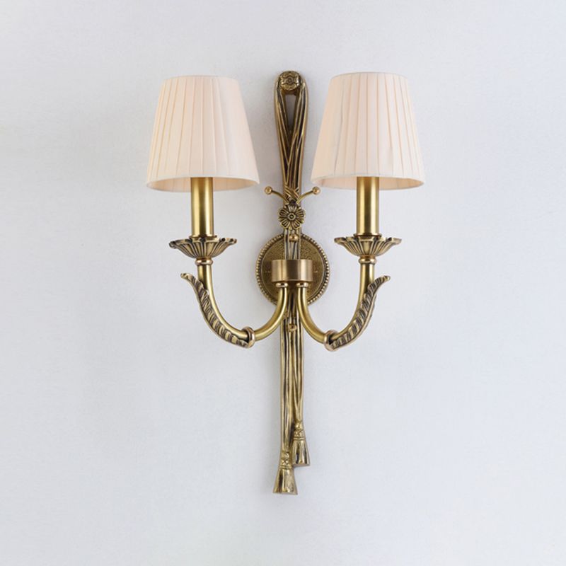 Modern Copper Wall Mount Lamp Golden with Fabric Shade for Living Room