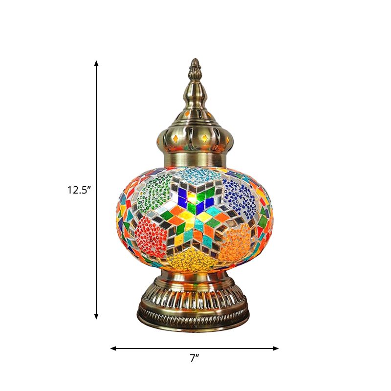Lampada da comodino decorativa ovale con 1 lampadina Lampada da comodino in vetro realizzata a mano in bianco/giallo/blu