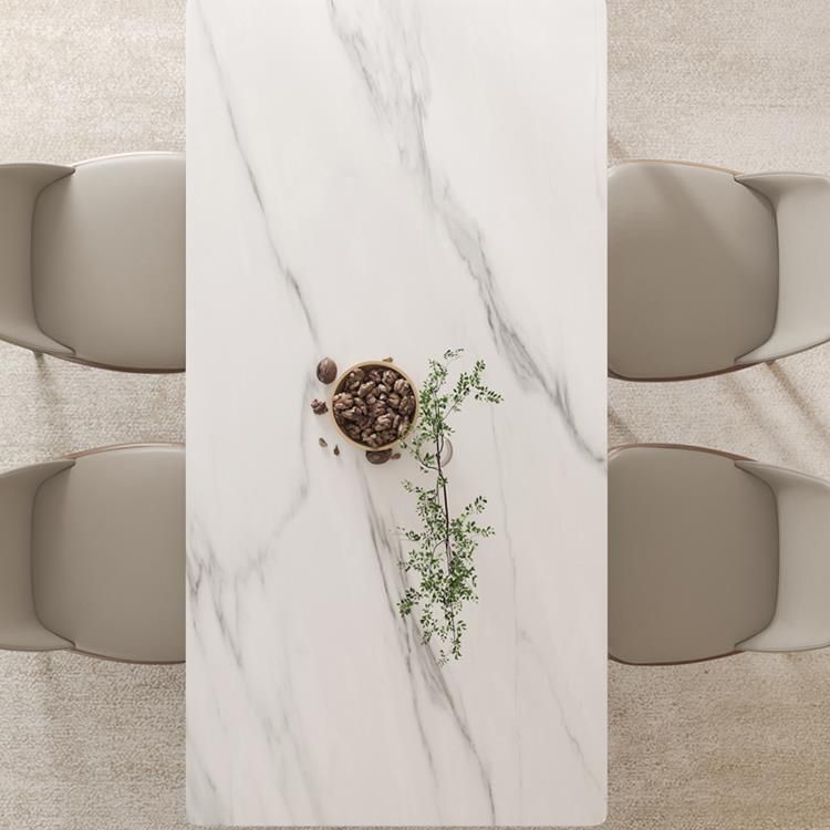 Mid-Century Dining Table for Home White Stone Table with Wooden Legs