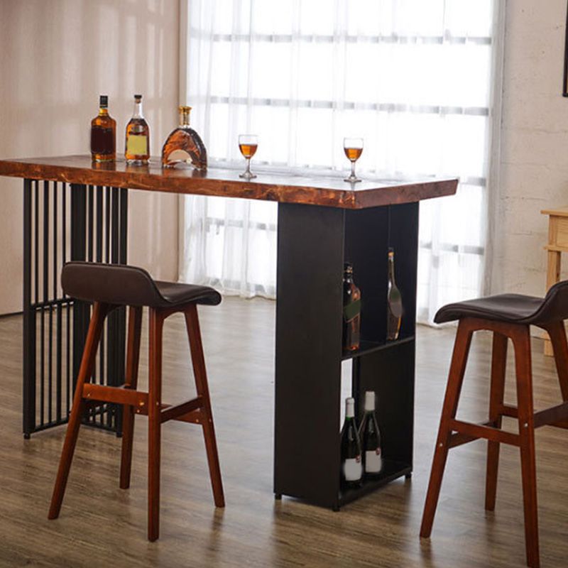Modern Bar-height Table Solid Wood Top Pub Table with 2 Shelve