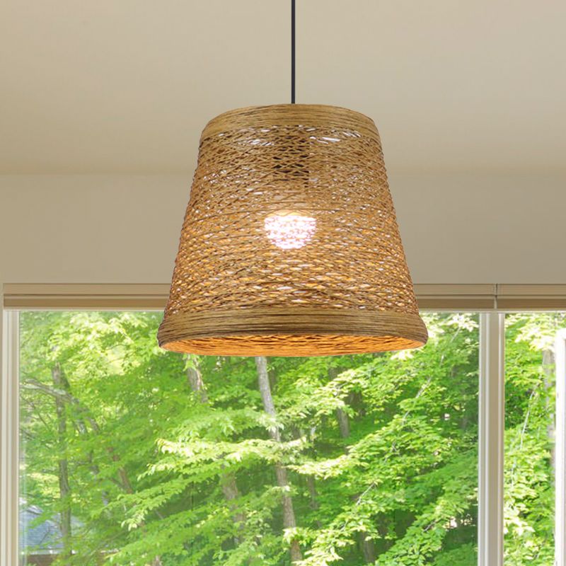 Rattan Fiber Conic Hanging Lighting Country Style 1/3-Head Beige Pendant Lamp over Dining Table