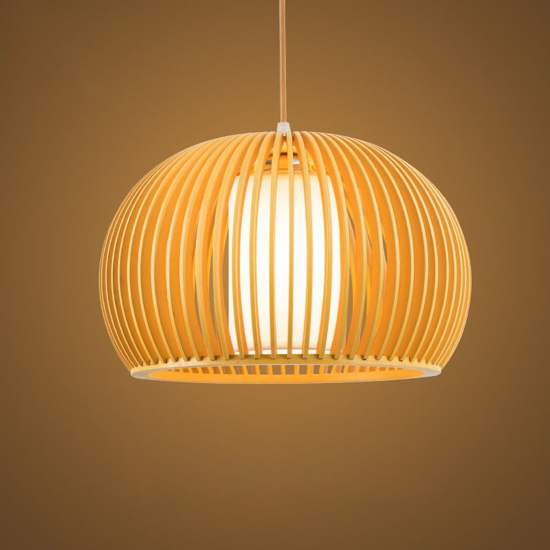 13"/18" W Modern Half-Globe Pendant Wooden 1 Light Dining Table Suspension Lighting with Inner Shade