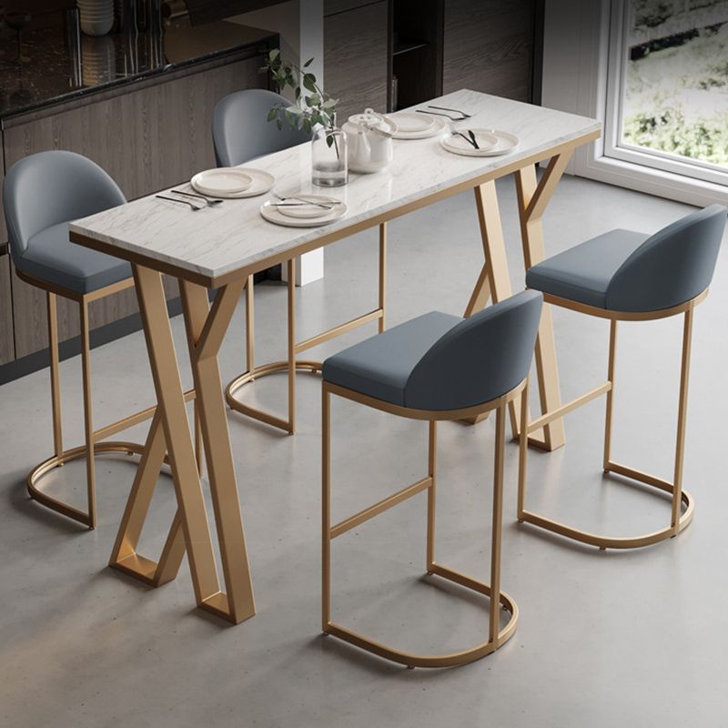 Glam Bar-height Table White Rectangular Pub Table with Gold Base