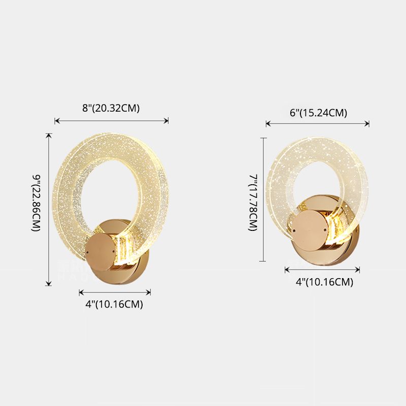 Gold Contemporary 1-Light LED Wall Sconce Circle Crystal Wall Mounted Light for Bedroom