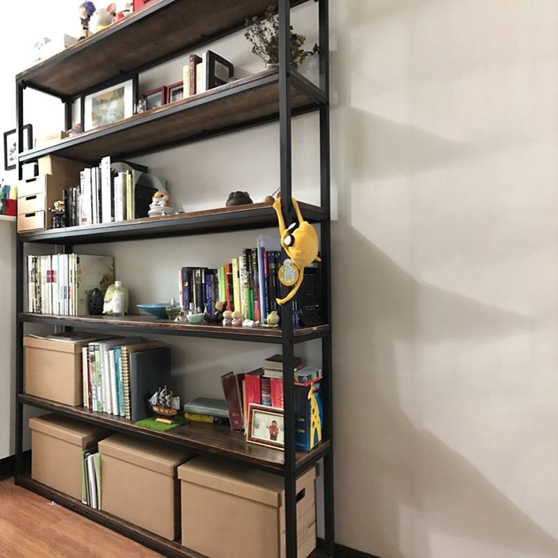 Contemporary Metal and Wood Book Shelf Open Home Shelf Bookcase with Shelves