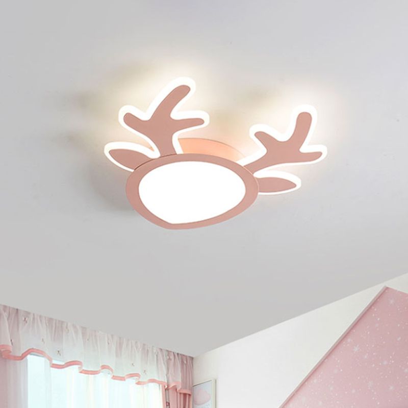 Antler hierro luces incorporadas Dormitorio Infantil Macaroon rosa / azul LED lámpara de techo