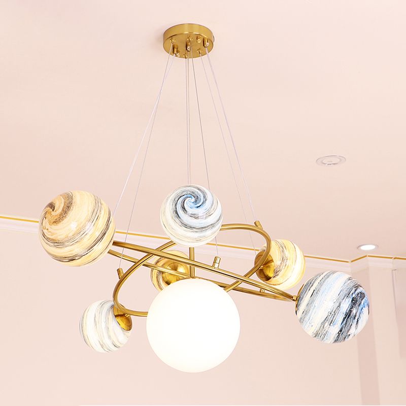 Modern Style Spherical Shape Pendant Lights Glass Chandelier Light Fixtures in Gold