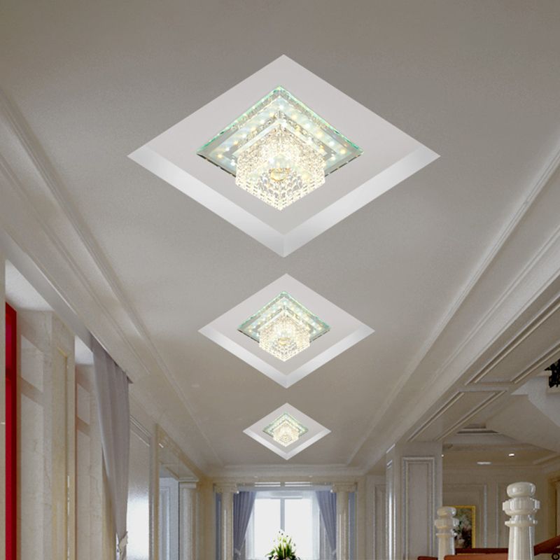 Einfachheit Square Flush Mount Lighting Facettiert Crystal LED-Portsch in der Nähe von Deckenlampe in Chrome