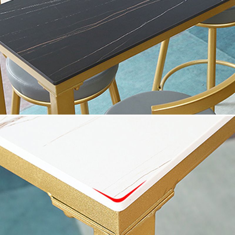 Stone Top Bar Stool Table Glam Style Pub Table with Gold Legs