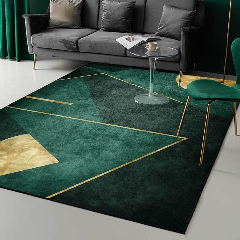 Nordic Geometric Pattern Rug Green Polyester Rug Machine Washable Non-Slip Area Rug for Bedroom