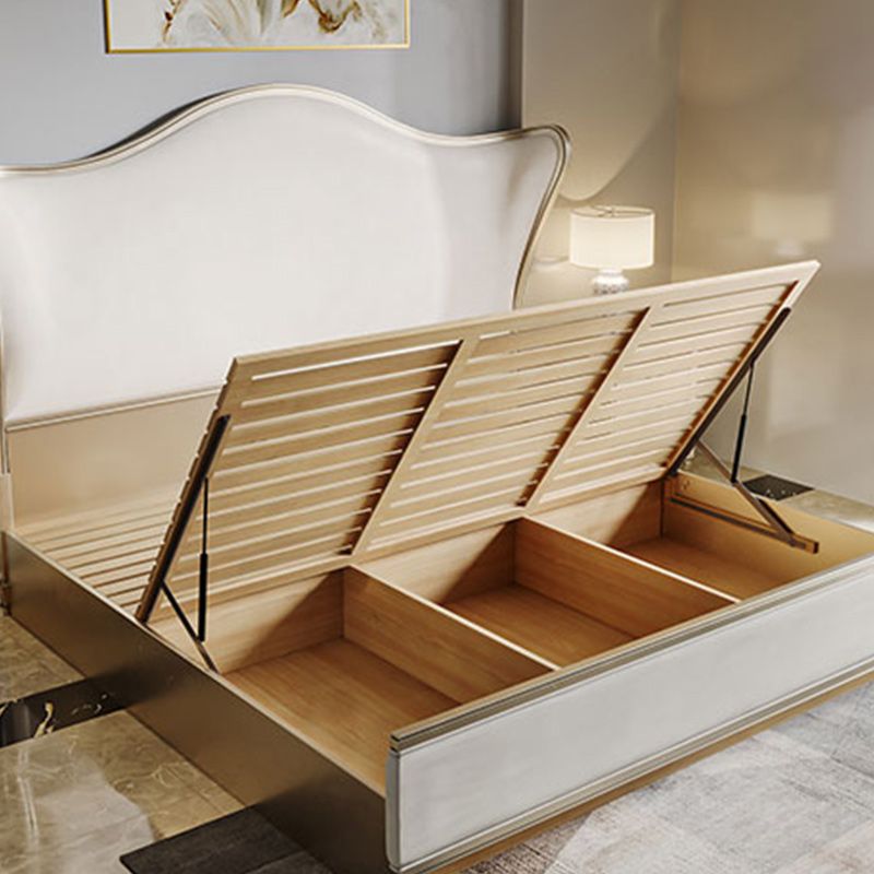 Contemporary White Bed with Upholstered Headboard in Victorian Style Leather Wood